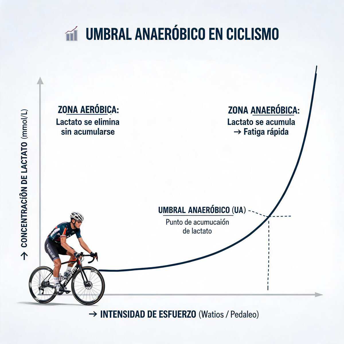 Gráfico de umbral anaeróbico mostrando el punto de quiebre entre frecuencia cardíaca y potencia