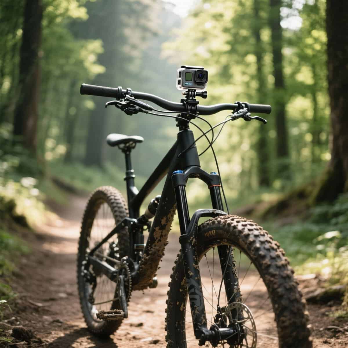 Cámara de acción GoPro instalada correctamente en el casco de un ciclista de montaña