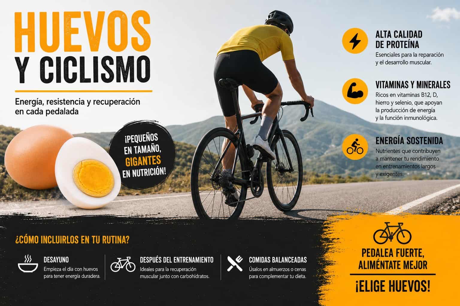 Huevos como alimento de recuperación para ciclistas tras el entrenamiento