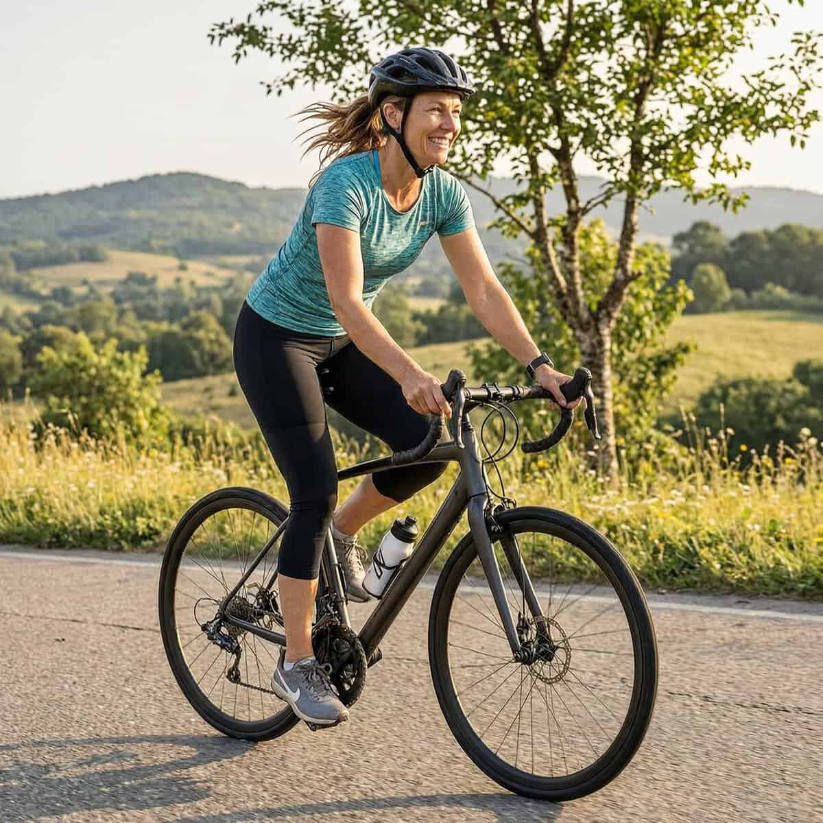 Ciclista en ruta trabajando la resistencia para adelgazar