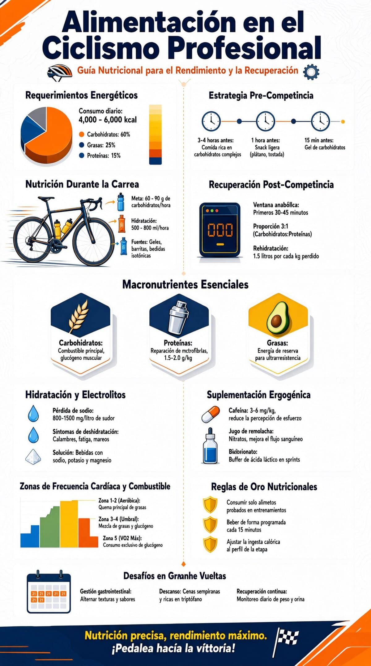 Alimentación en el ciclismo profesional: carbohidratos, hidratación y recuperación
