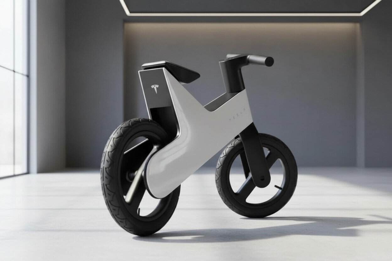 Niño montando bicicleta de equilibrio Tesla