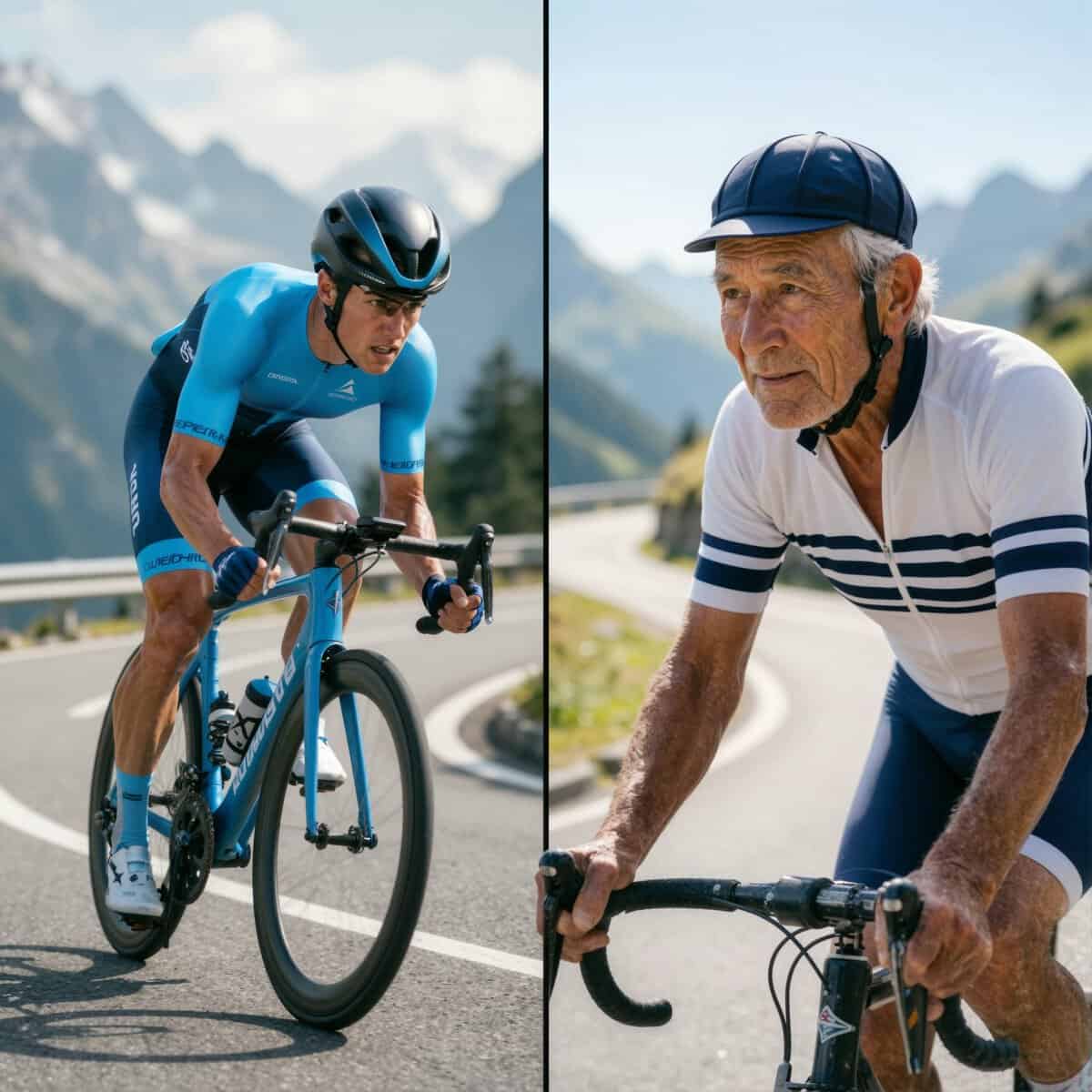 Ciclista mayor de 50 años entrenando fuerza y resistencia para frenar el envejecimiento deportivo