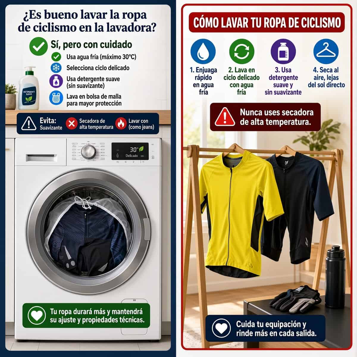 ¿Es bueno lavar la ropa de ciclismo en la lavadora?