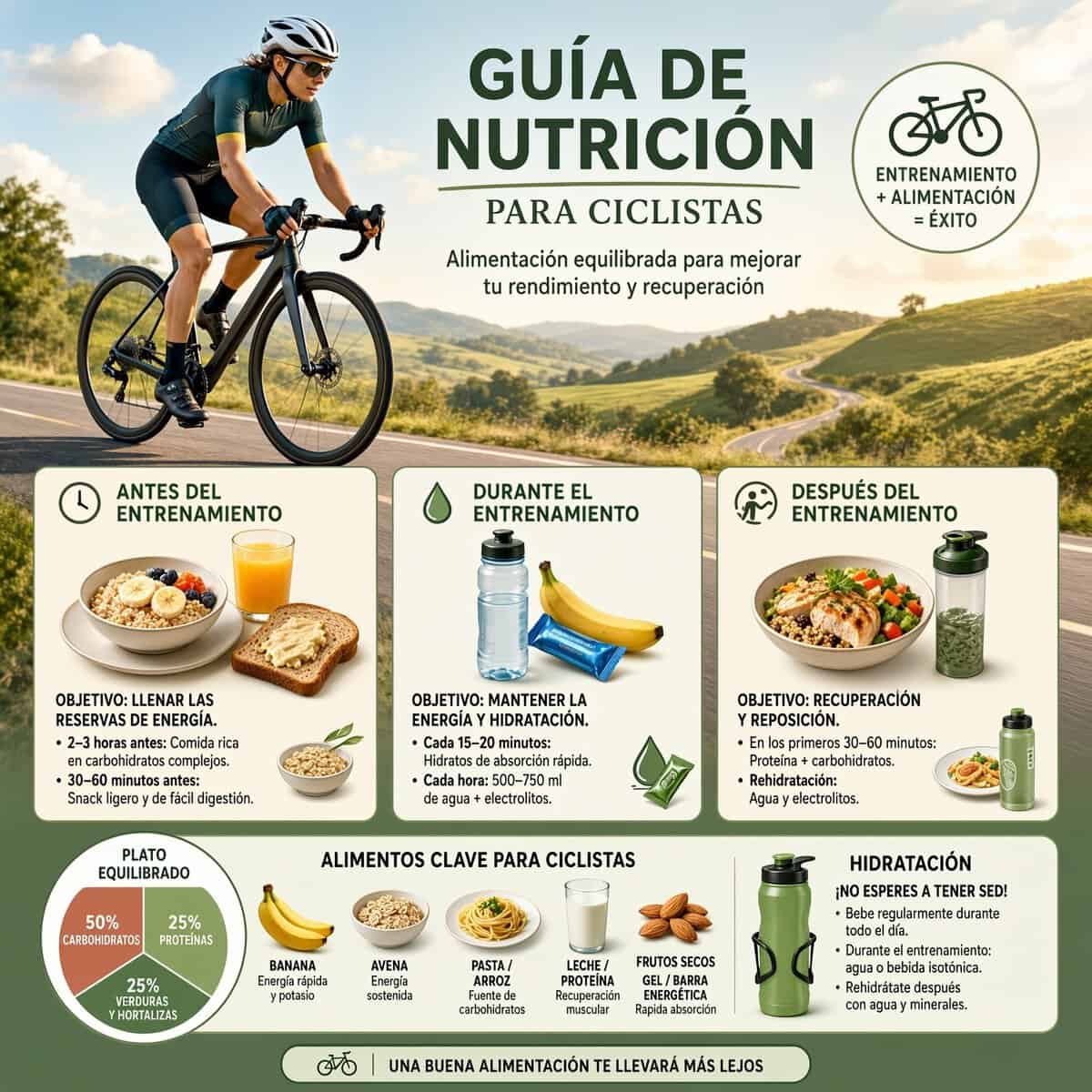 Menú de nutrición para ciclistas en un día de ruta larga