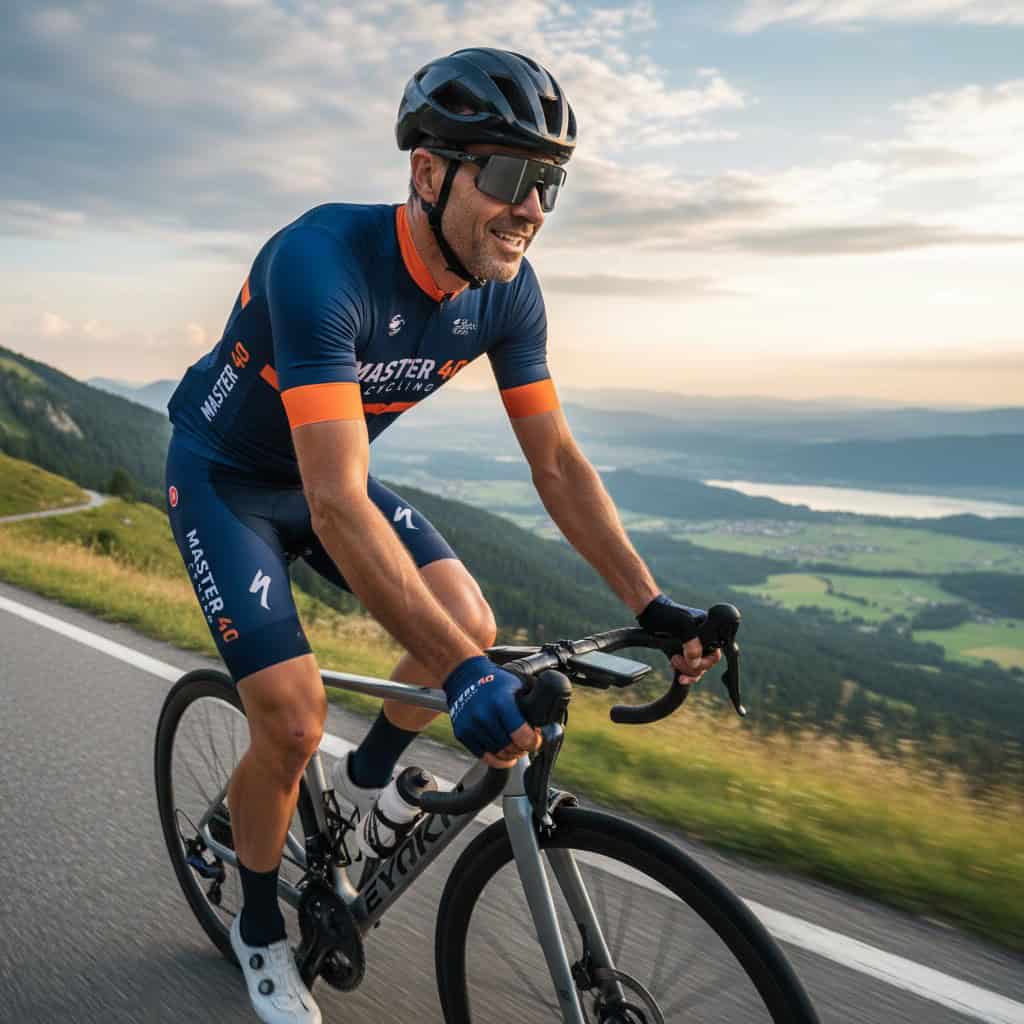 Ciclista Master 40 entrenando fuerza y potencia