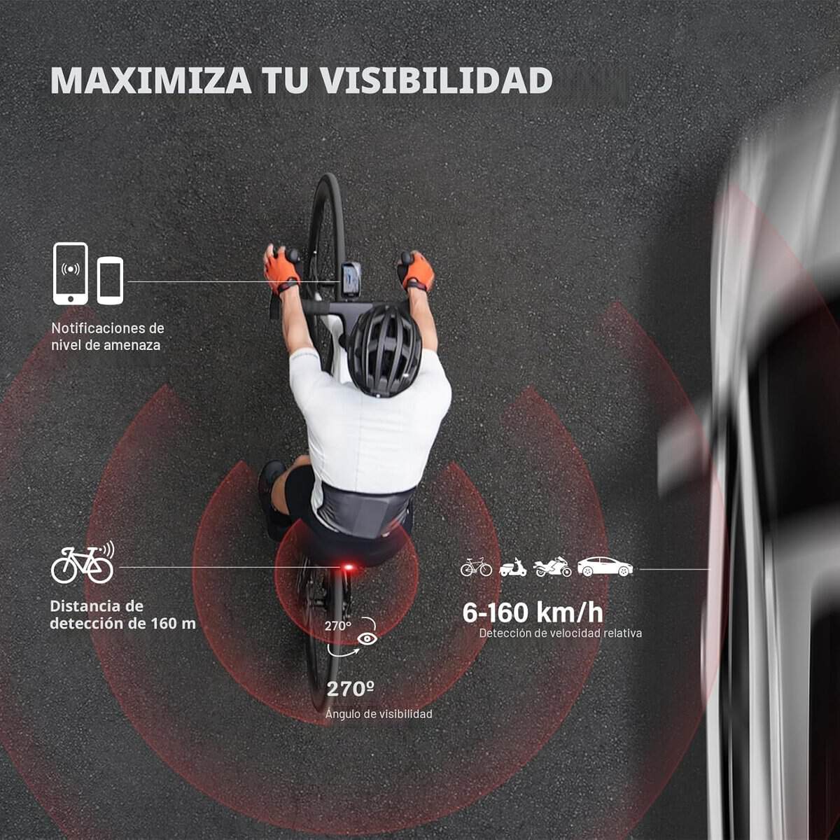 Radar trasero Cycplus L7 montado en la tija de una bicicleta