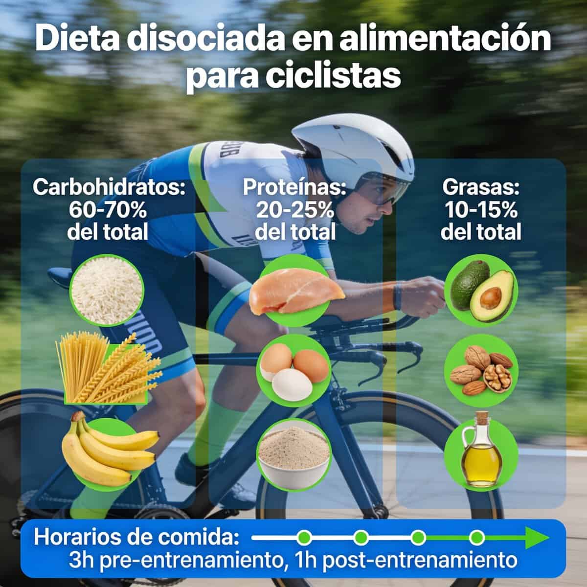 Ciclista combinando carbohidratos y proteína tras el entrenamiento
