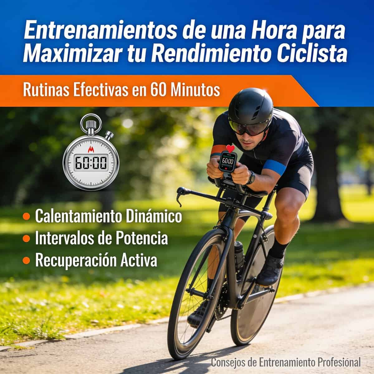 Ciclista entrenando resistencia con pulsómetro