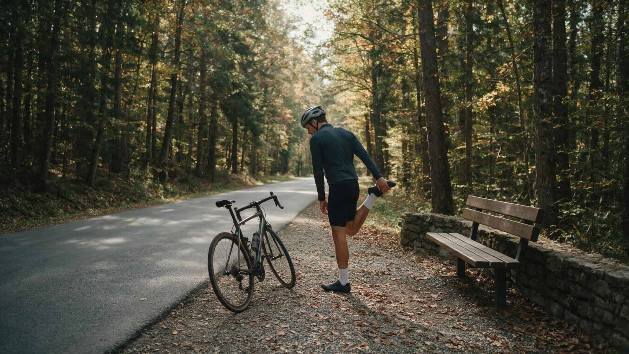 Ciclista realizando movilidad dinámica antes de rodar