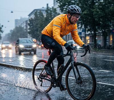 más rápido en bicicleta bajo la lluvia