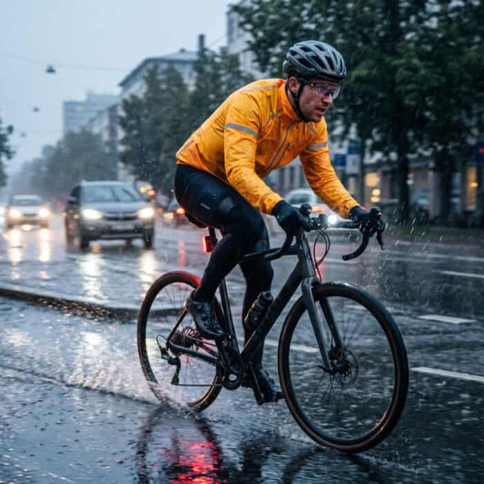 más rápido en bicicleta bajo la lluvia