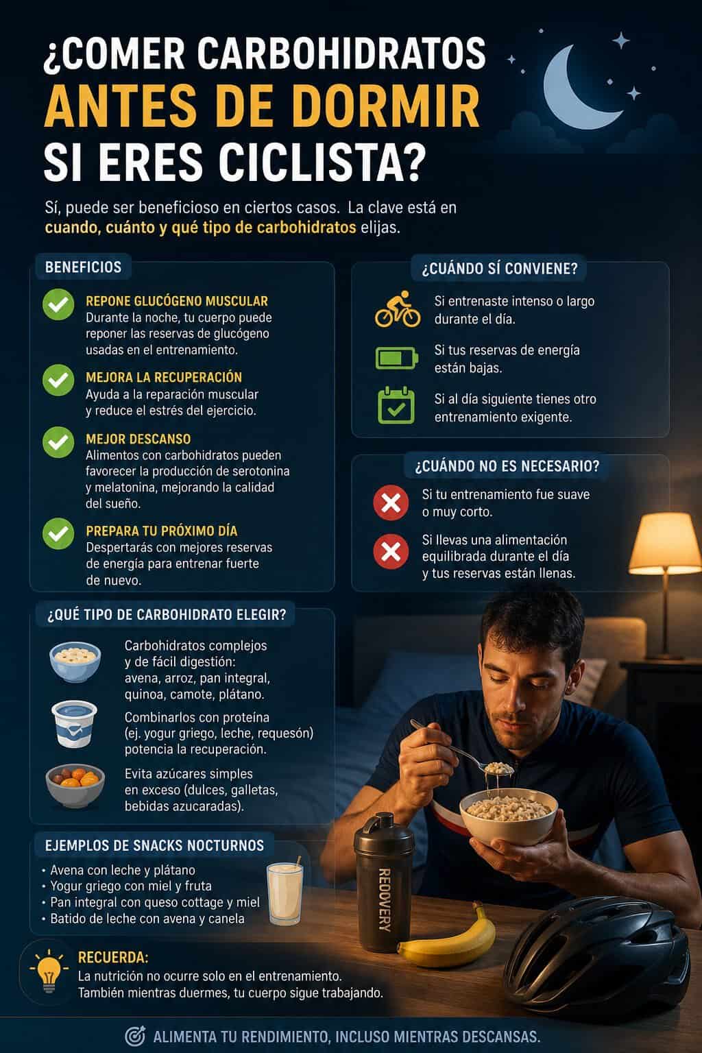 Comer carbohidratos antes de dormir si eres ciclista
