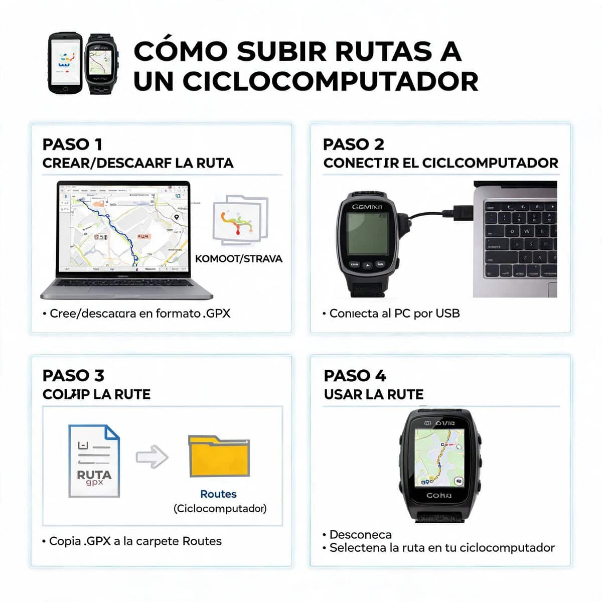 Ciclocomputador mostrando una ruta cargada desde un archivo GPX