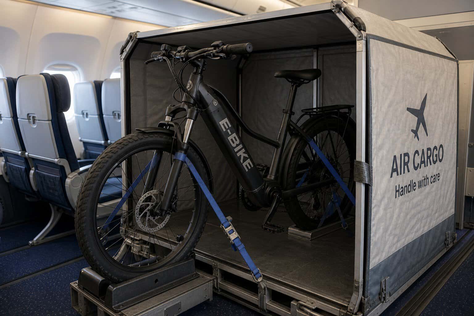Bicicleta eléctrica en un aeropuerto antes de volar