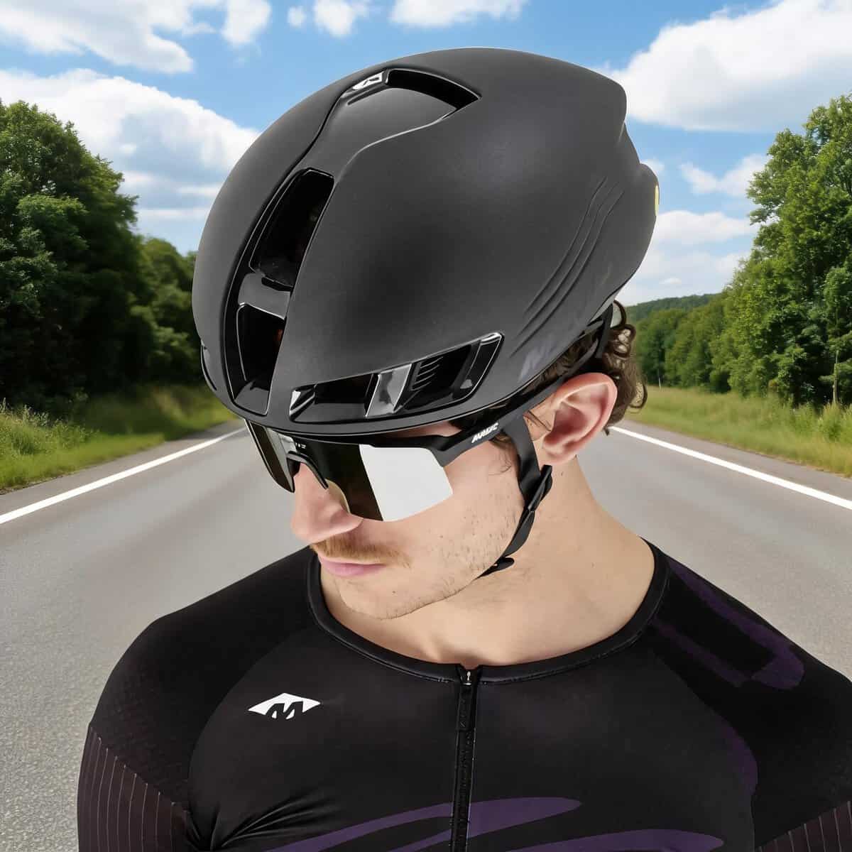Casco aero Mavic Comete Ultimate en negro mate visto de perfil