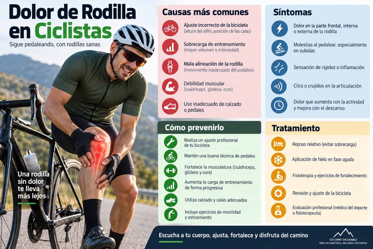 Dolor de rodilla en ciclistas: causas, tipos y cuándo ir al médico