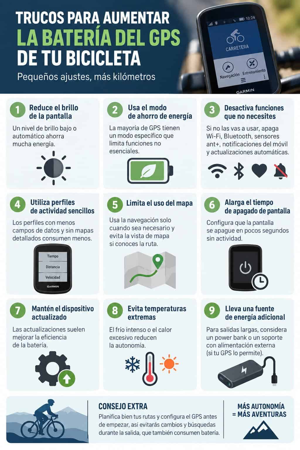 Ciclocomputador GPS en el manillar de una bicicleta