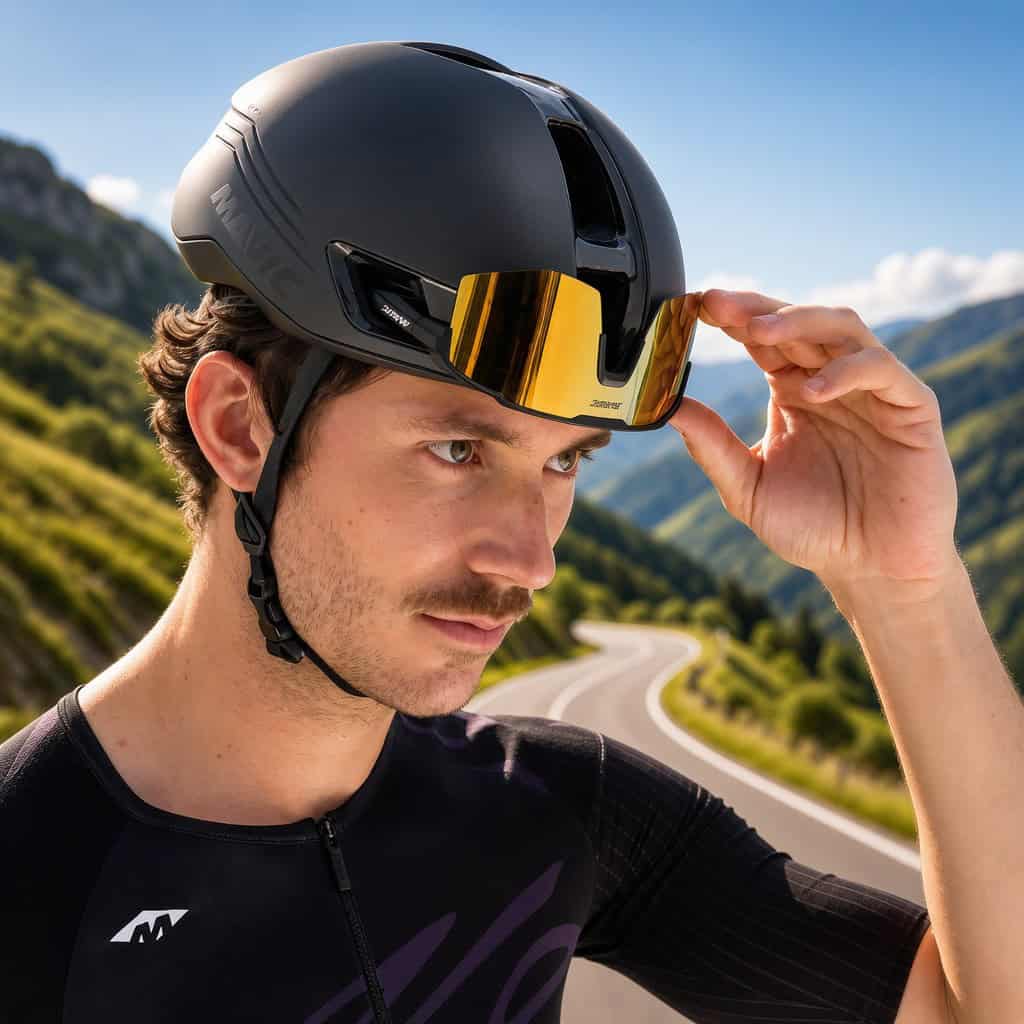 Mavic Comete Ultimate con las gafas encajadas en las entradas de aire delanteras